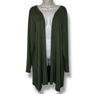 Handmade Olive Green French Terry Duster Open Front Long Sleeve Pockets Women XL